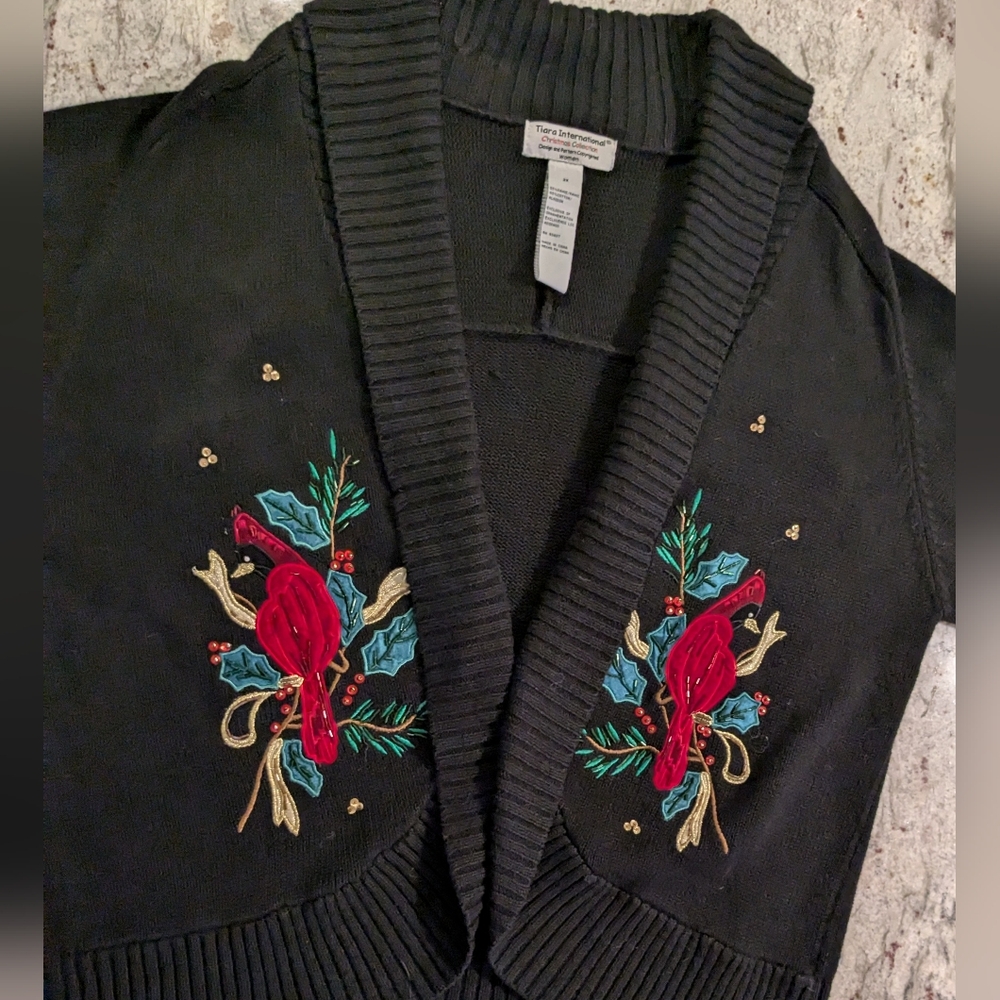 Tiara International Christmas Collection Sz 2X Red Cardinals Cardigan Sweater